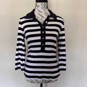 Tory Burch Black and White Striped Button Down Shirt